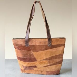 Patchwork Suede Leather Tote Bag in Brown